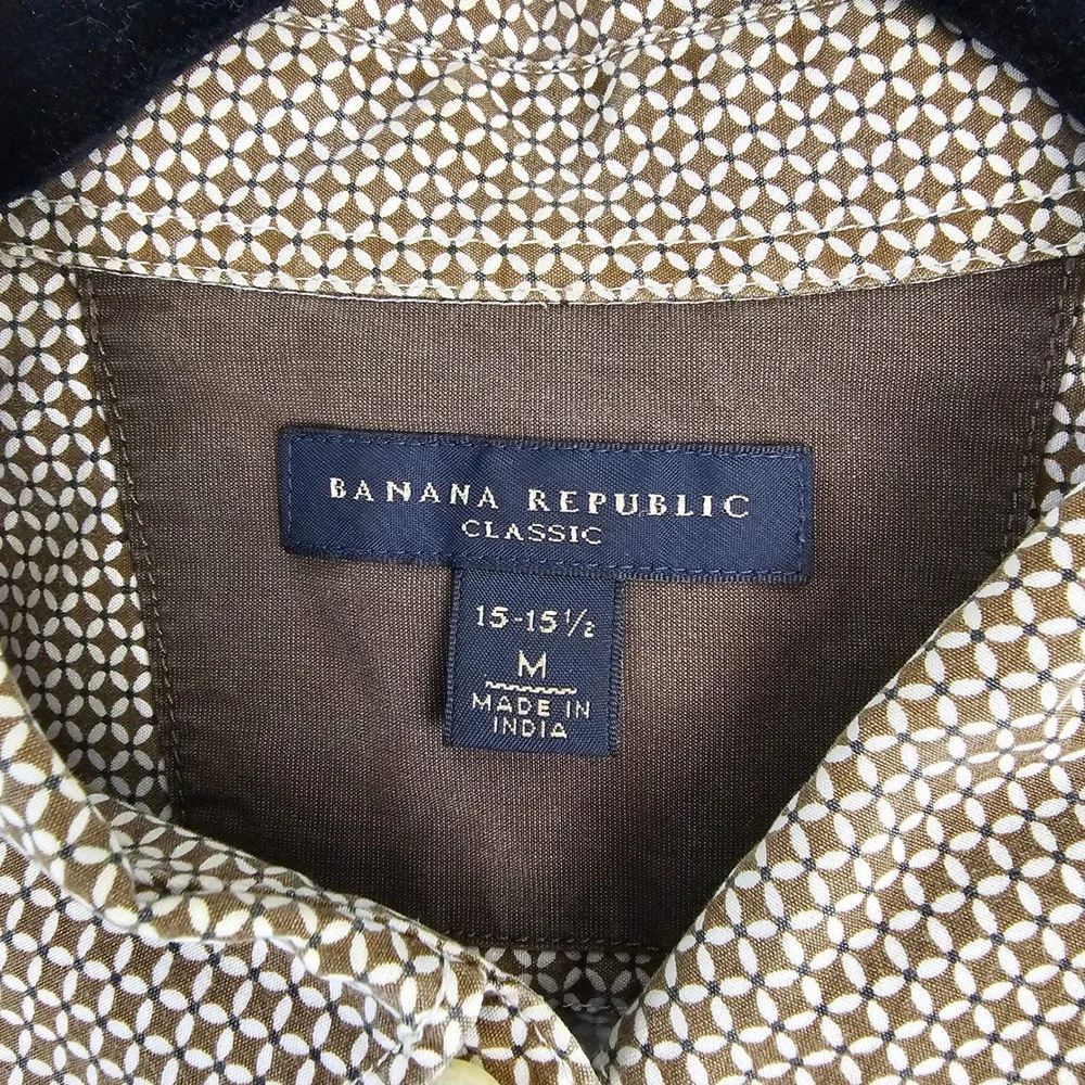 Banana Republic Men's Short Sleeve Button Down Shirt Brown Geometric‎ Medium